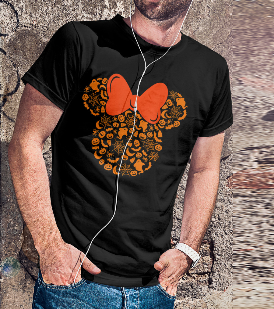 Disney Halloween Minnie Mouse Icon With Spiderweb Ghost Pumpkin Elements T-Shirt