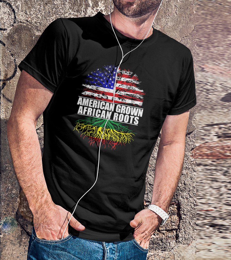 American Grown African Roots Flag And Colorful Roots T-Shirt
