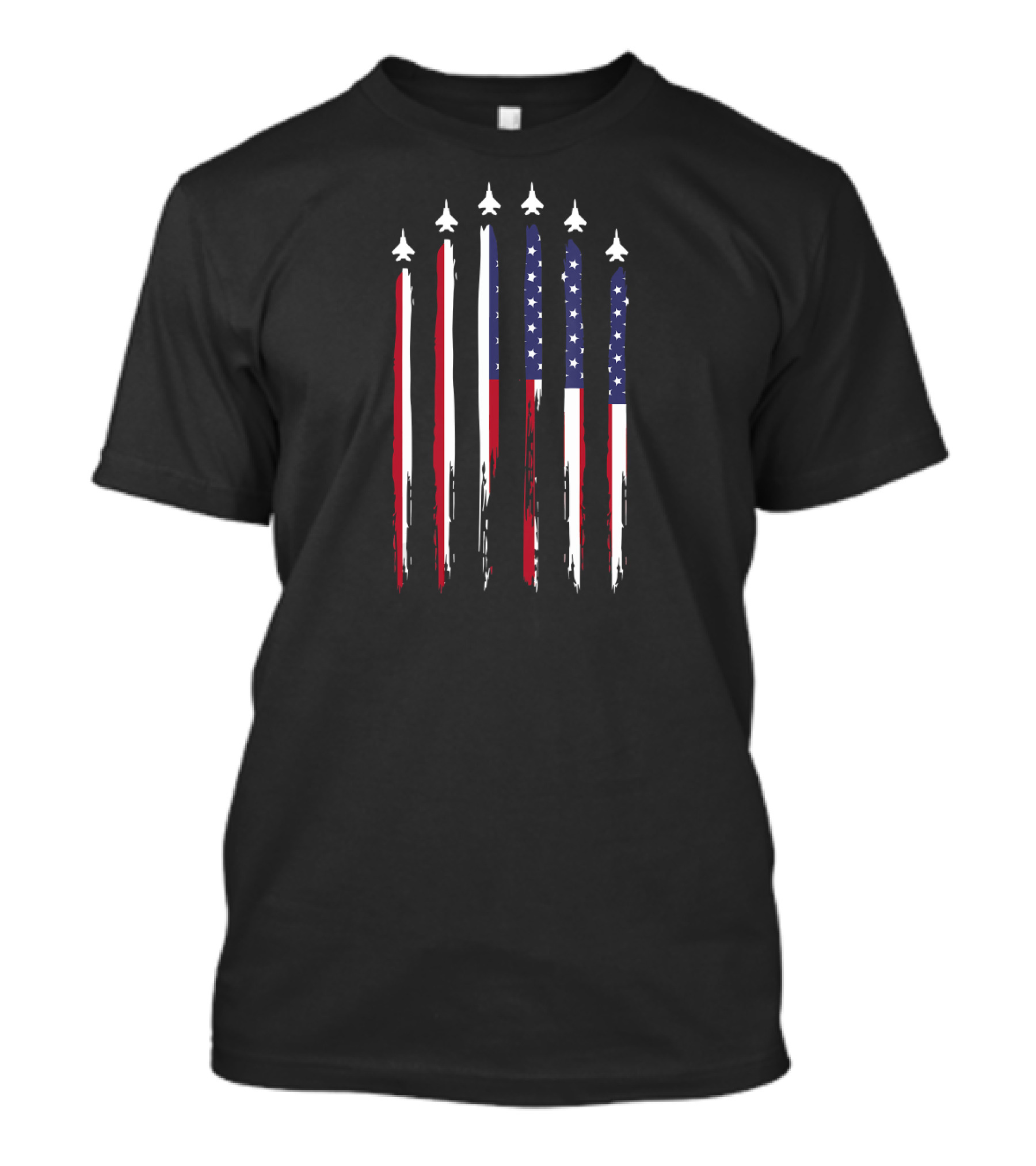 Airplane Jet Fighter USA Flag 4th Of July Patriotic Stripes T-Shirt