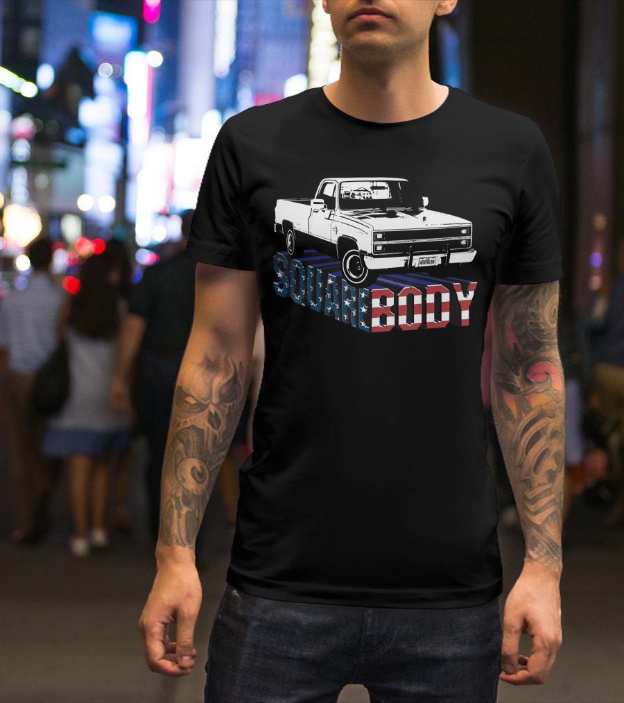 Square Body Truck American Flag Patriotic T-Shirt