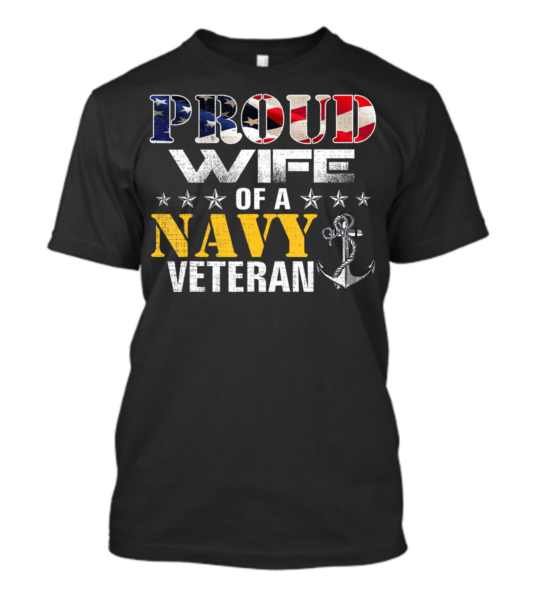 Proud Wife Of A Navy Veteran USA Flag Anchor Stars T-Shirt