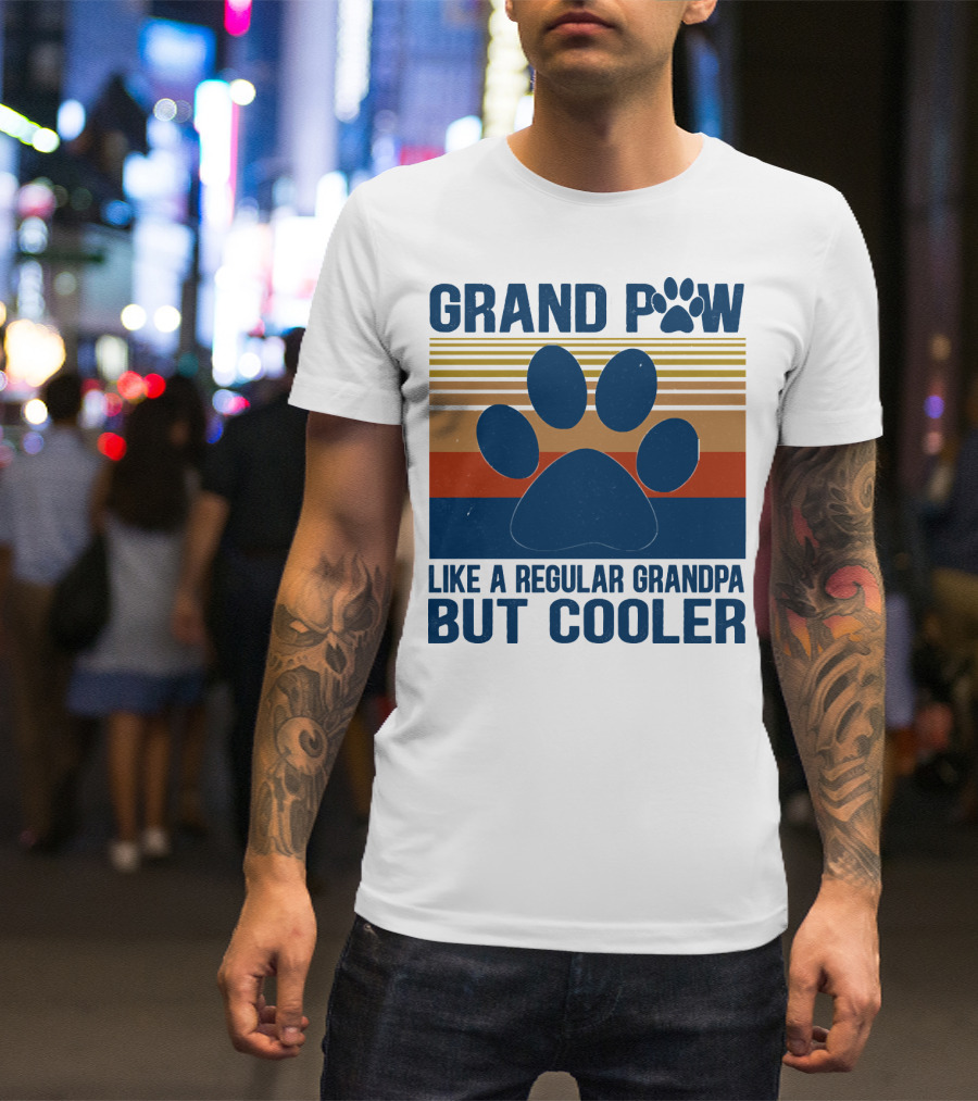 GRAND PAW Like A Regular Grandpa But Cooler Retro Paw Prints T-Shirt