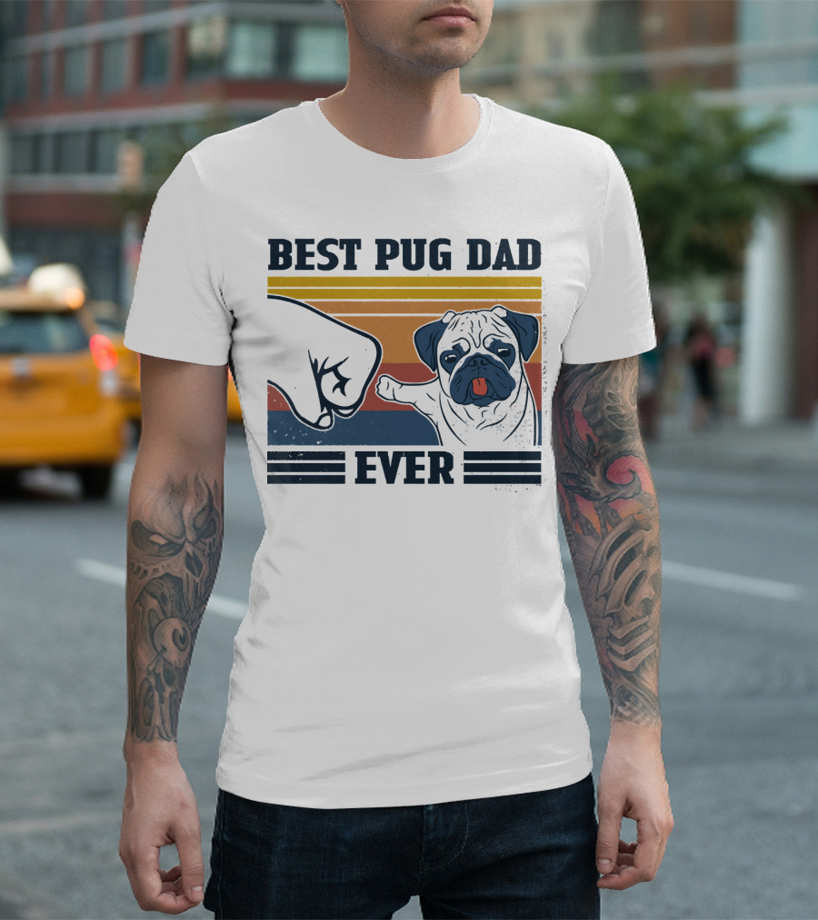 Best Pug Dad Ever Retro Fist Bump T-Shirt