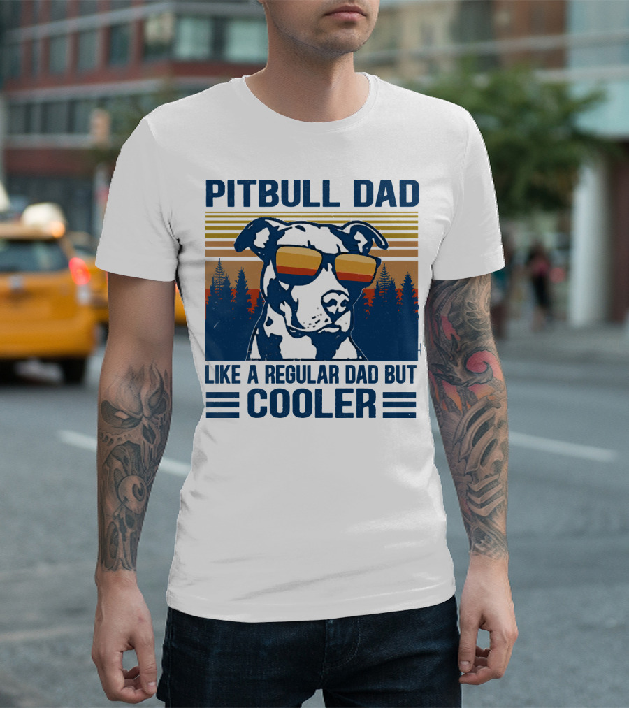 Pitbull Dad Like a Regular Dad But Cooler Retro Style Sunglasses T-Shirt