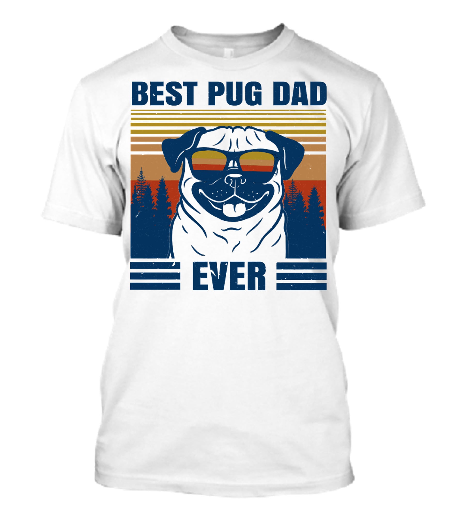 Best Pug Dad Ever Vintage Sunset Forest Retro T-Shirt