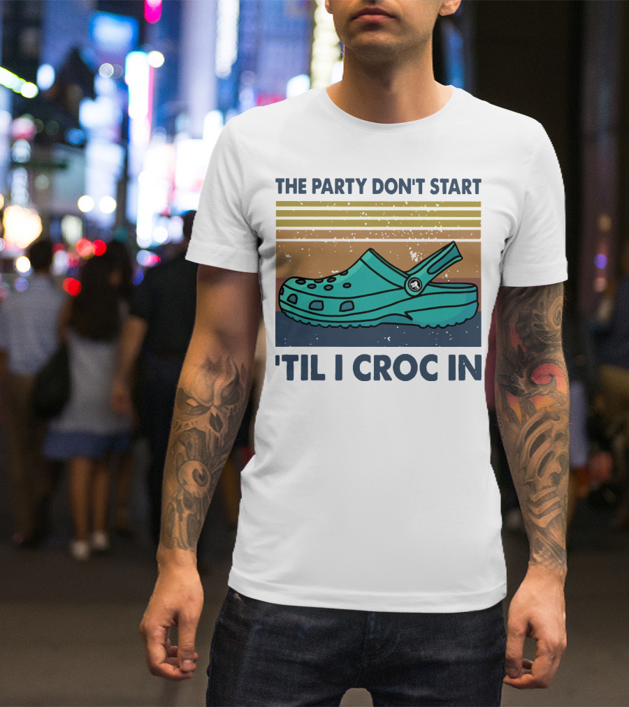 The Party Don't Start 'Til I Croc In Retro Stripes Crocs T-Shirt