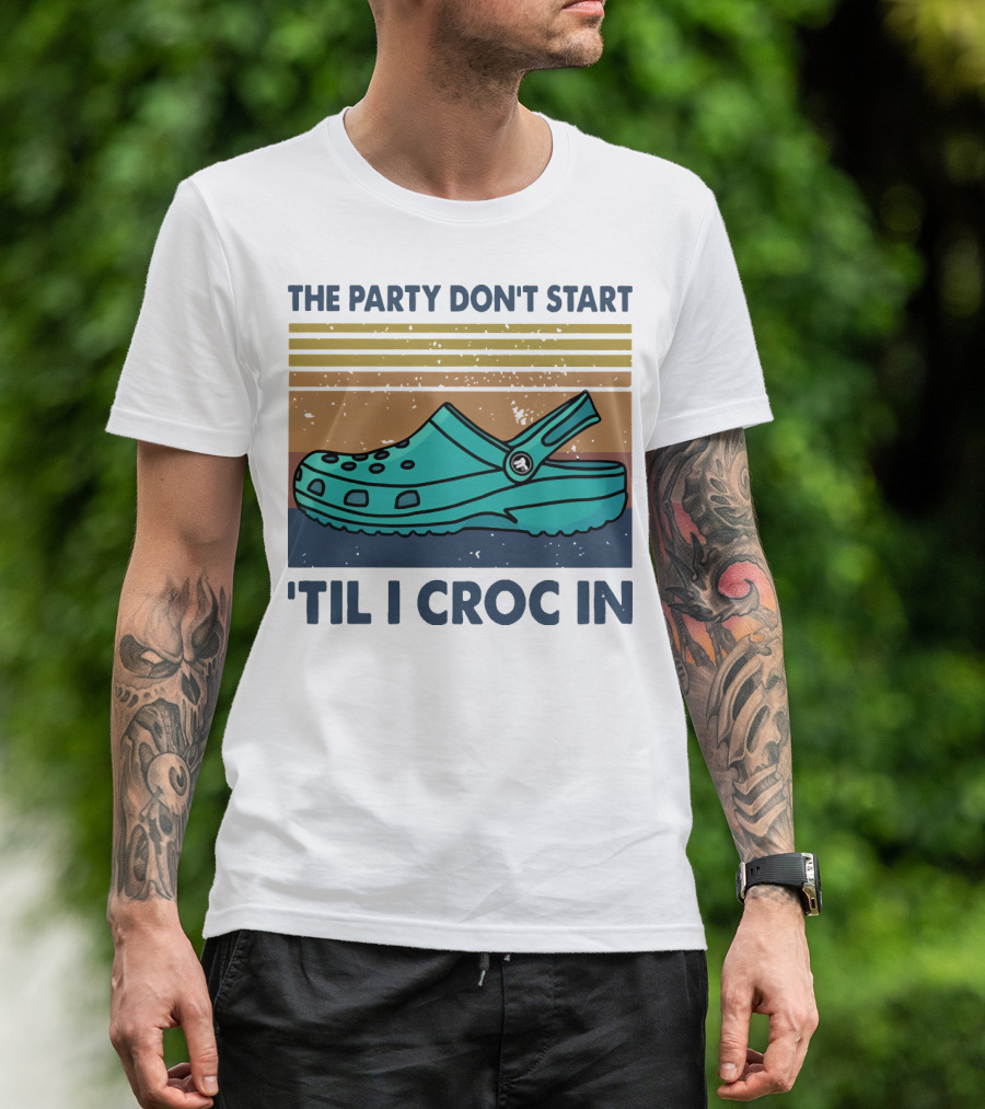 The Party Don't Start 'Til I Croc In Retro Stripes Crocs T-Shirt