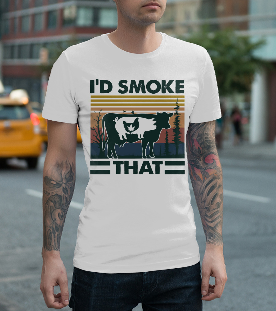 I'd Smoke That Vintage Farm Pig Cow Sunset T-Shirt