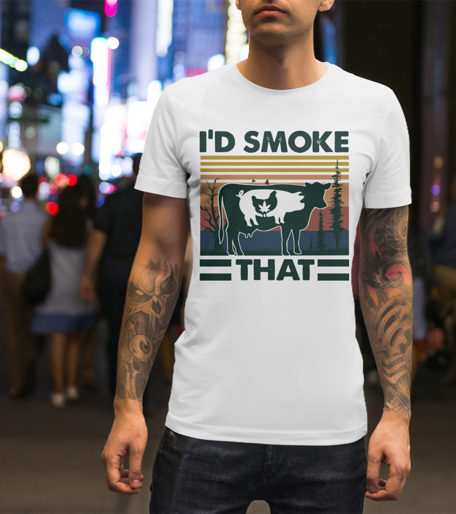 I'd Smoke That Vintage Farm Pig Cow Sunset T-Shirt
