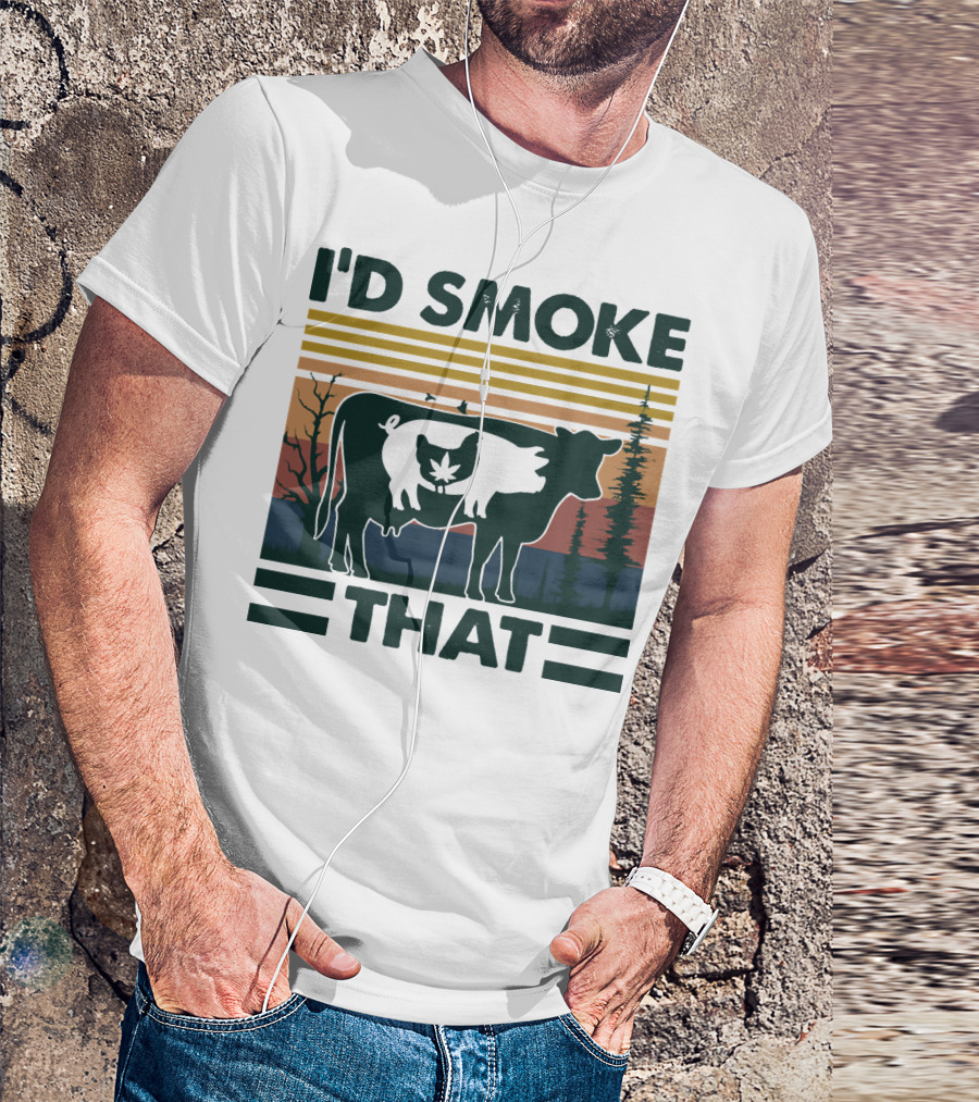 I'd Smoke That Vintage Farm Pig Cow Sunset T-Shirt