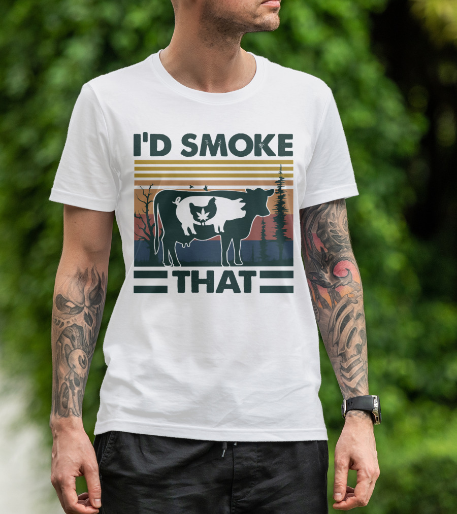 I'd Smoke That Vintage Farm Pig Cow Sunset T-Shirt