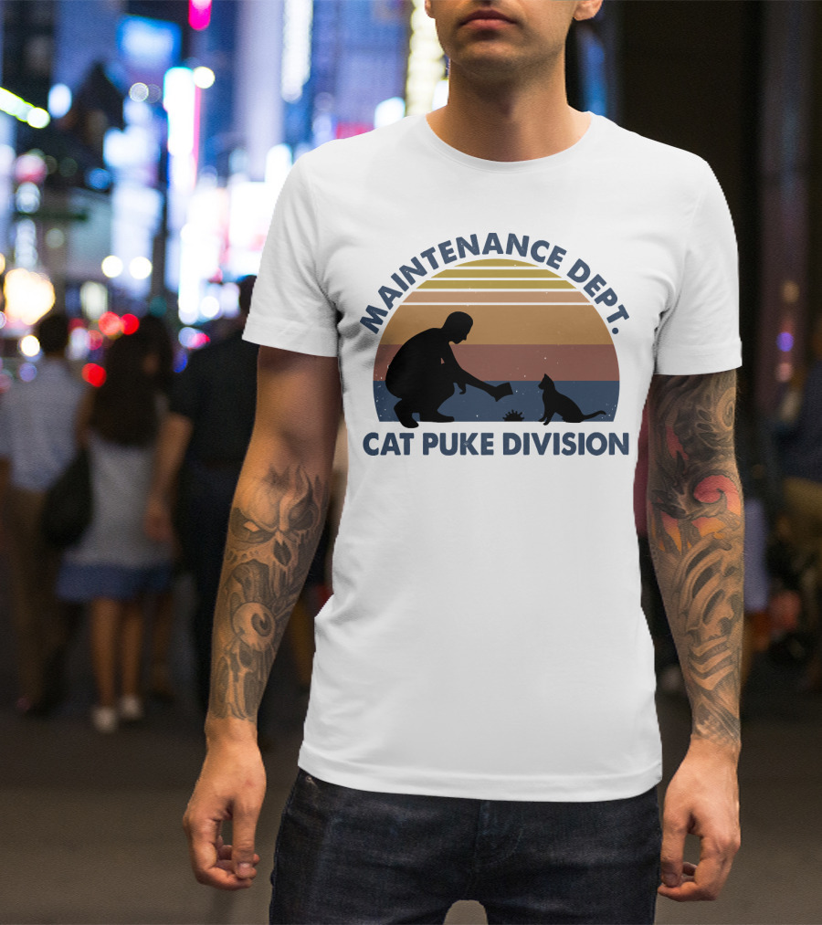 Maintenance Dept Silhouette With Cat Retro Style Cat Puke Division T-Shirt