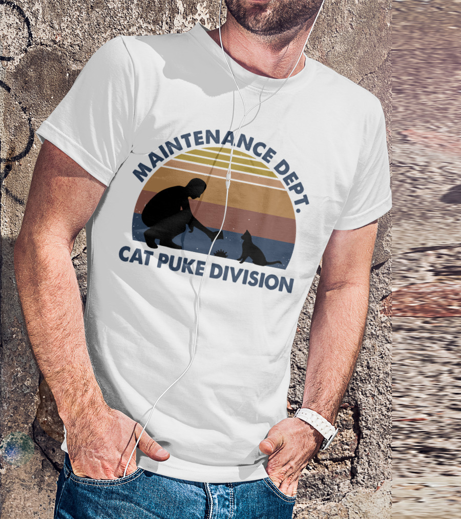 Maintenance Dept Silhouette With Cat Retro Style Cat Puke Division T-Shirt