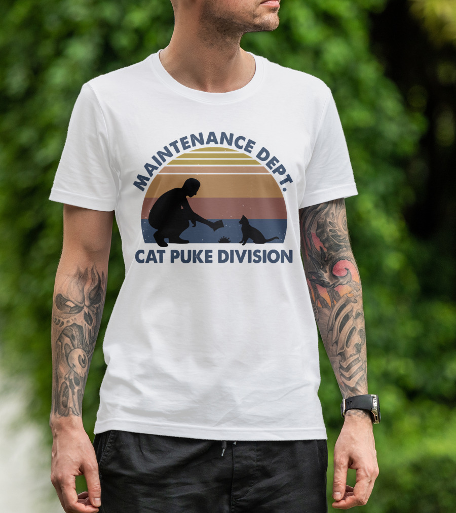 Maintenance Dept Silhouette With Cat Retro Style Cat Puke Division T-Shirt