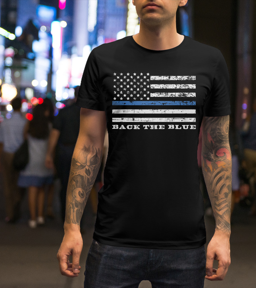 Back The Blue American Flag Police Support T-Shirt