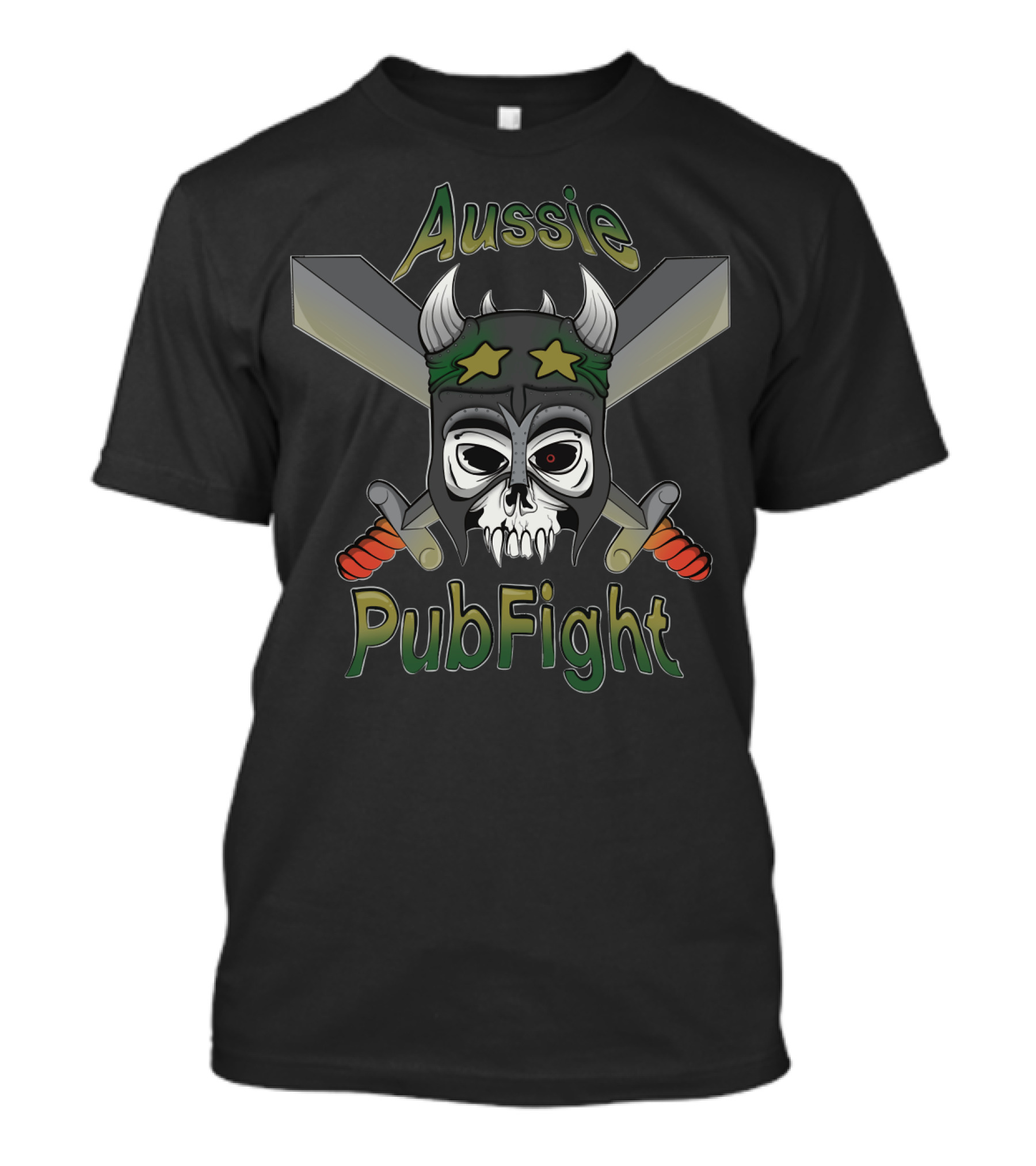 Aussie PubFight Skull Crossbones Viking Helmet Swords T-Shirt