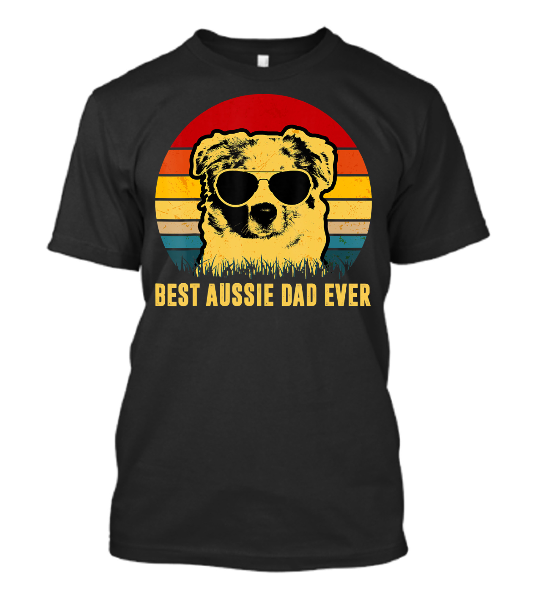 Best Aussie Dad Ever Vintage Dog Sunglasses Retro Stripes T-Shirt