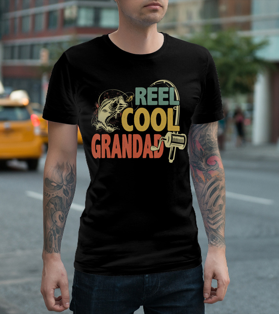 Reel Cool Grandad Vintage Fishing Motif T-Shirt