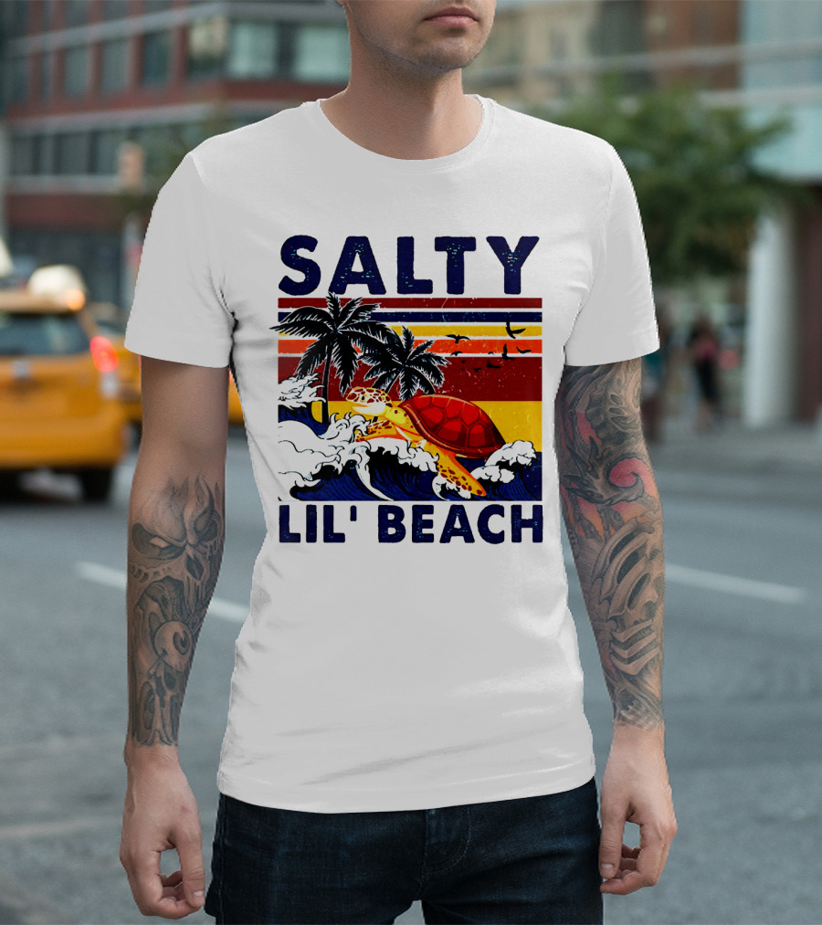 Salty Lil Beach Turtle Vintage Summer Retro Waves And Palms T-Shirt