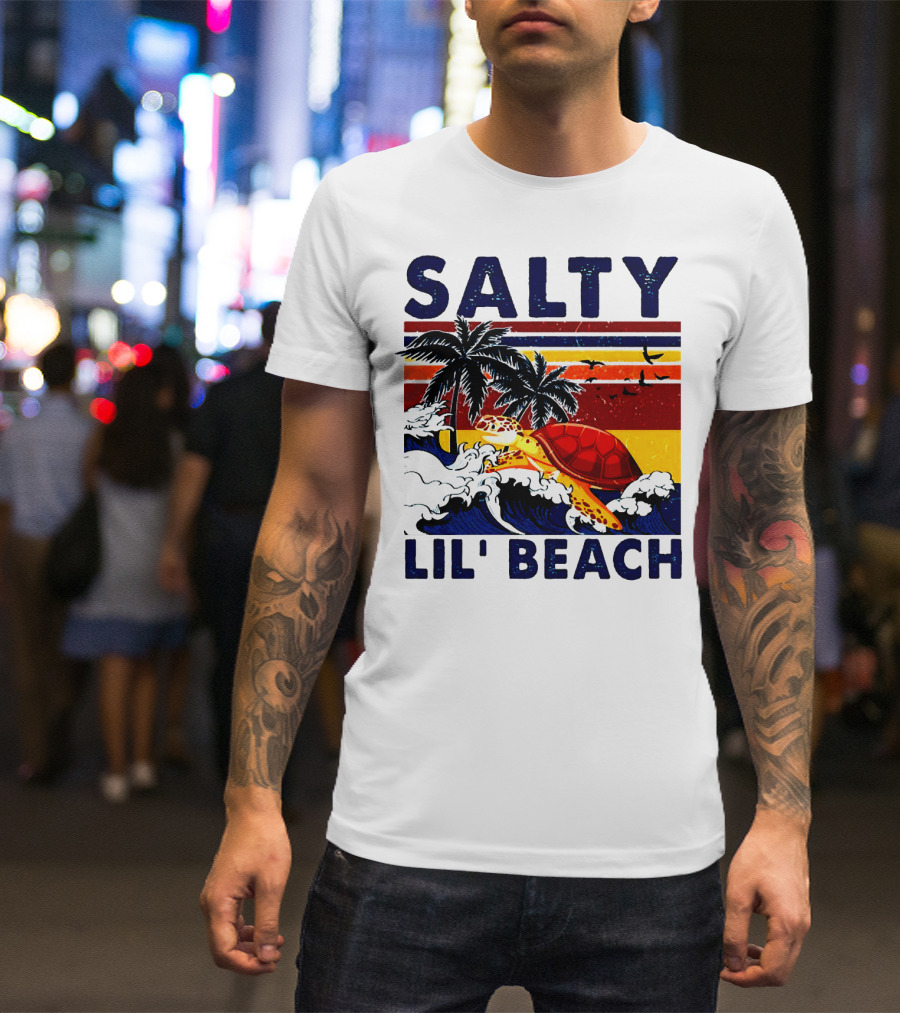 Salty Lil Beach Turtle Vintage Summer Retro Waves And Palms T-Shirt