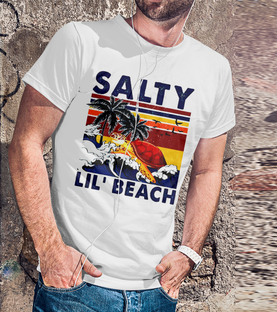 Salty Lil Beach Turtle Vintage Summer Retro Waves And Palms T-Shirt