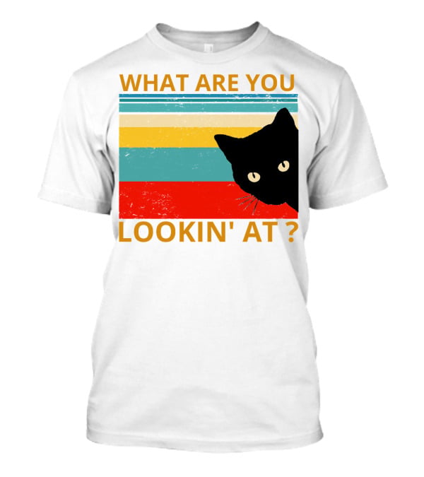 What Are You Lookin' At Black Cat Vintage Stripes T-Shirt