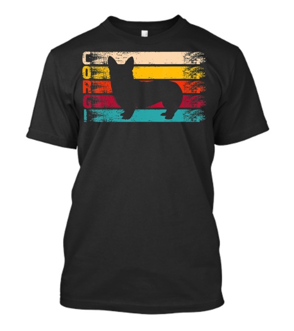 Distressed Vintage Corgi Silhouette Retro Stripes T-Shirt
