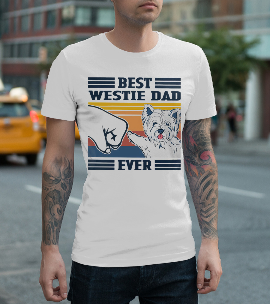 Best Westie Dad Ever Vintage Retro Fist Bump Westie Dog T-Shirt