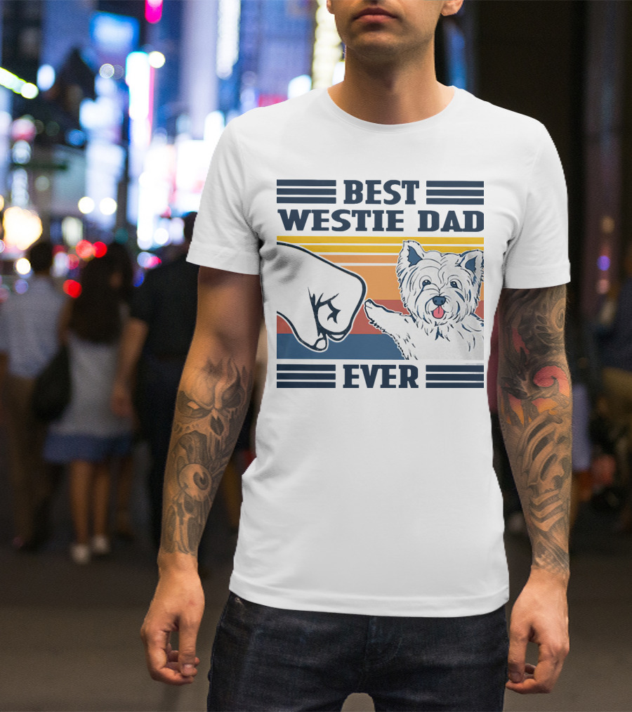 Best Westie Dad Ever Vintage Retro Fist Bump Westie Dog T-Shirt