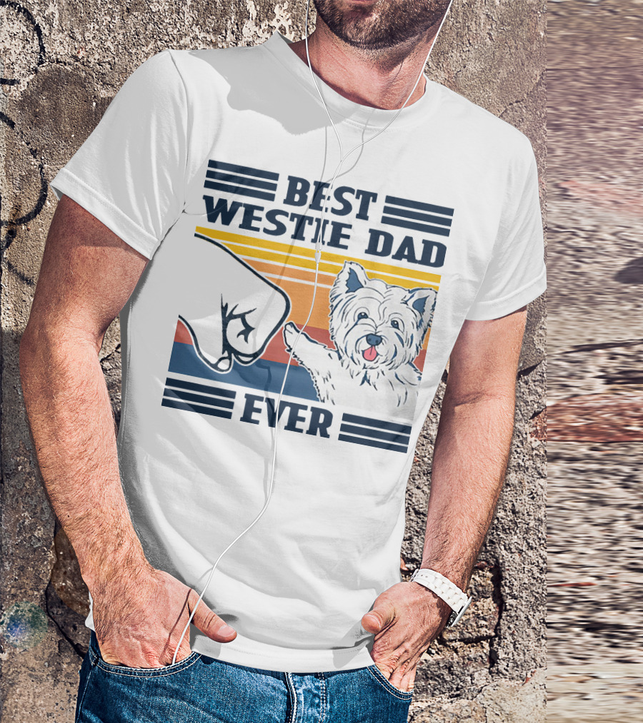 Best Westie Dad Ever Vintage Retro Fist Bump Westie Dog T-Shirt