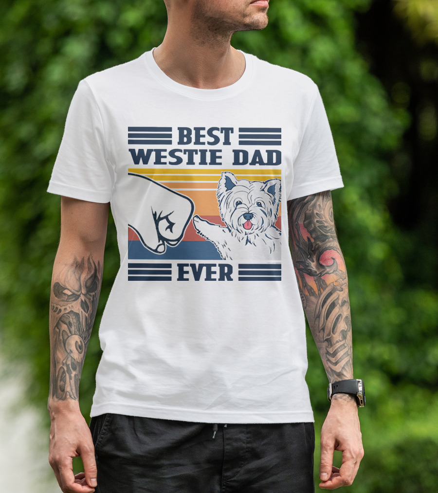 Best Westie Dad Ever Vintage Retro Fist Bump Westie Dog T-Shirt