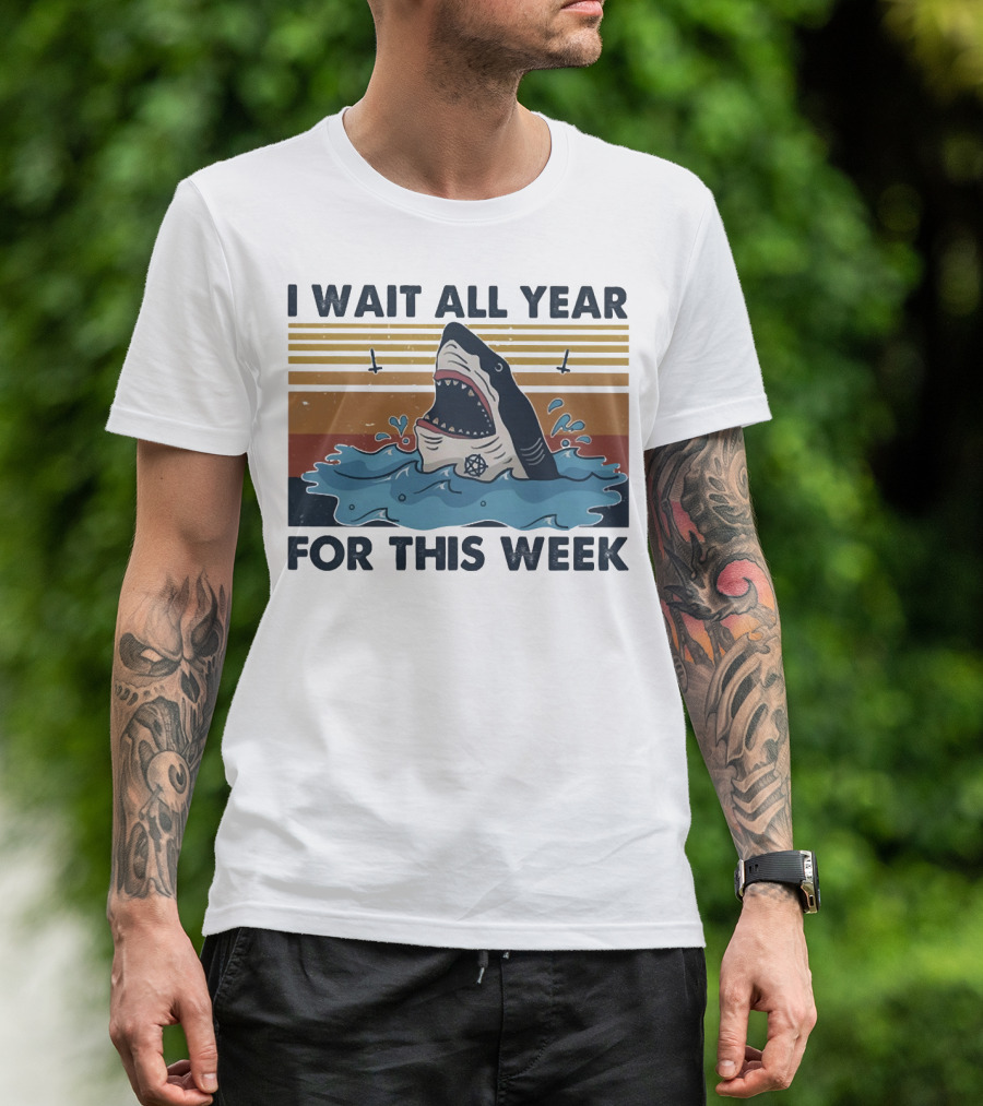 I Wait All Year For This Week Shark Retro Style Ocean Adventure T-Shirt