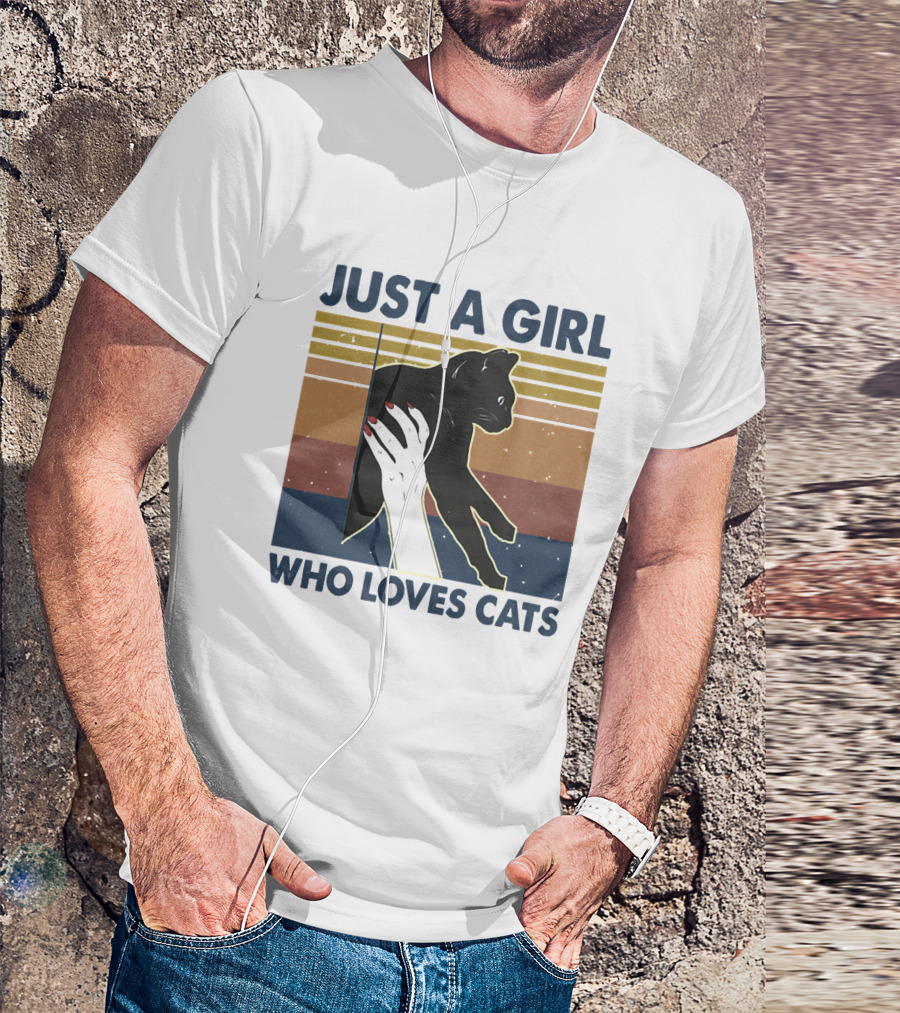 JUST A GIRL WHO LOVES CATS Retro Style Cat T-Shirt