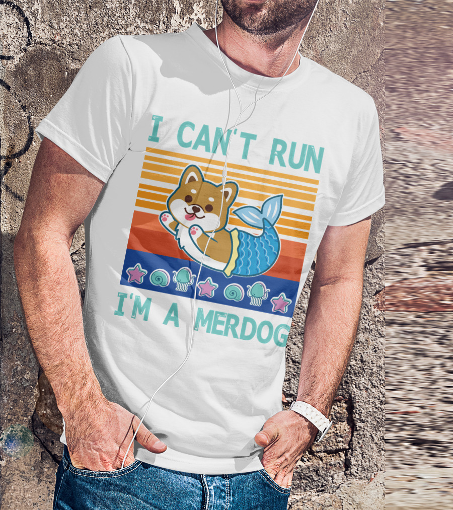 Mermaid Corgi I Can't Run I'm A Merdog With Starfish And Seashells T-Shirt