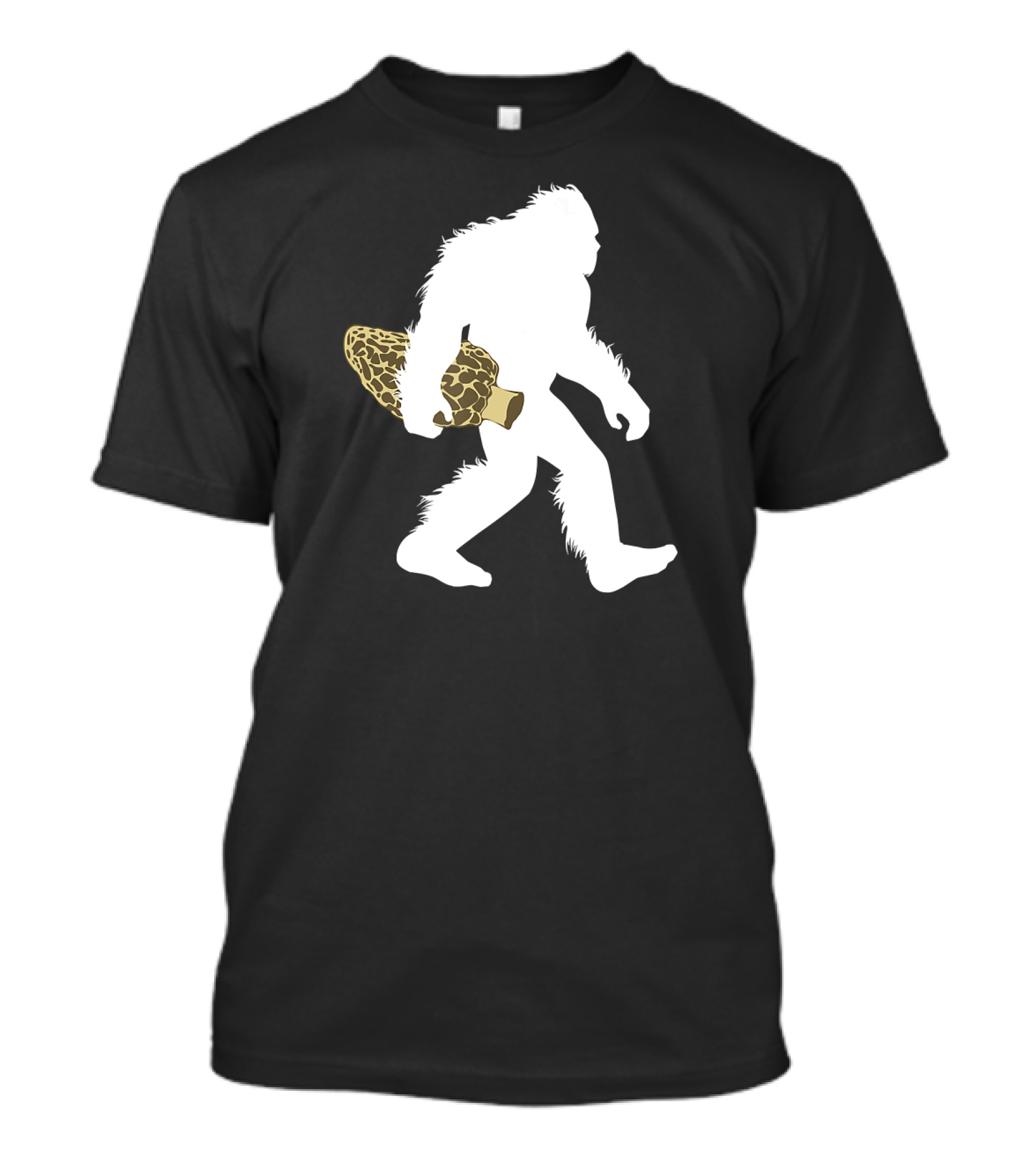 Bigfoot Silhouette Carrying Morel Mushroom T-Shirt
