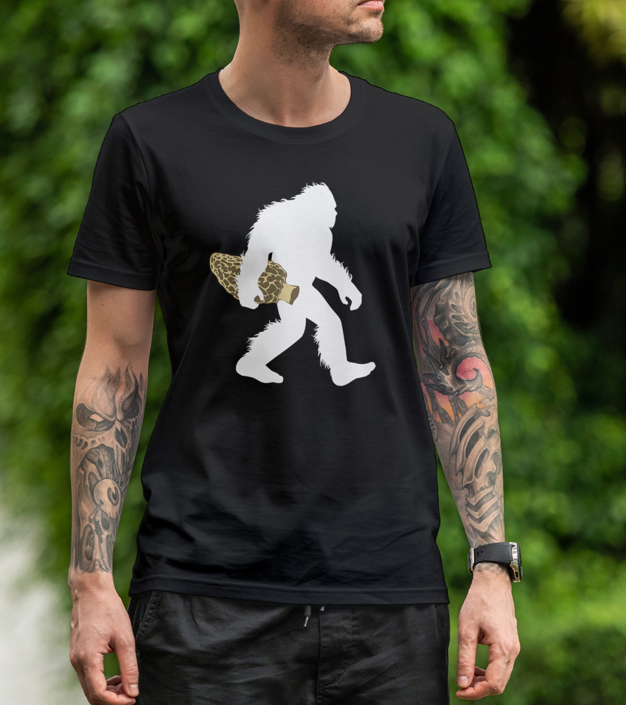 Bigfoot Silhouette Carrying Morel Mushroom T-Shirt