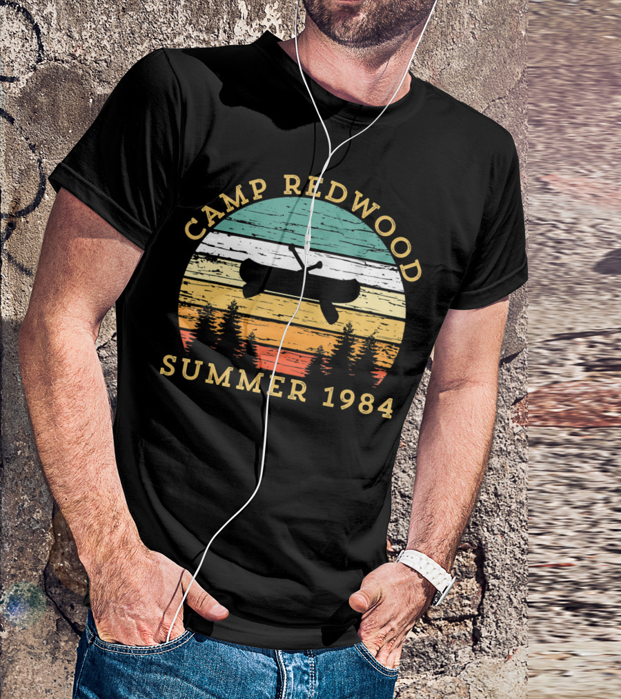 Camp Redwood Summer 1984 Retro Vintage Canoe And Trees T-Shirt