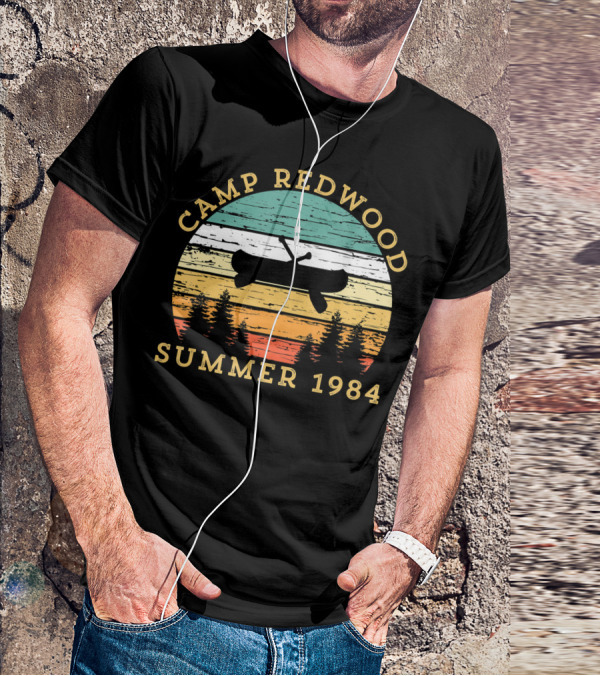 Camp Redwood Summer 1984 Retro Vintage Canoe And Trees T-Shirt