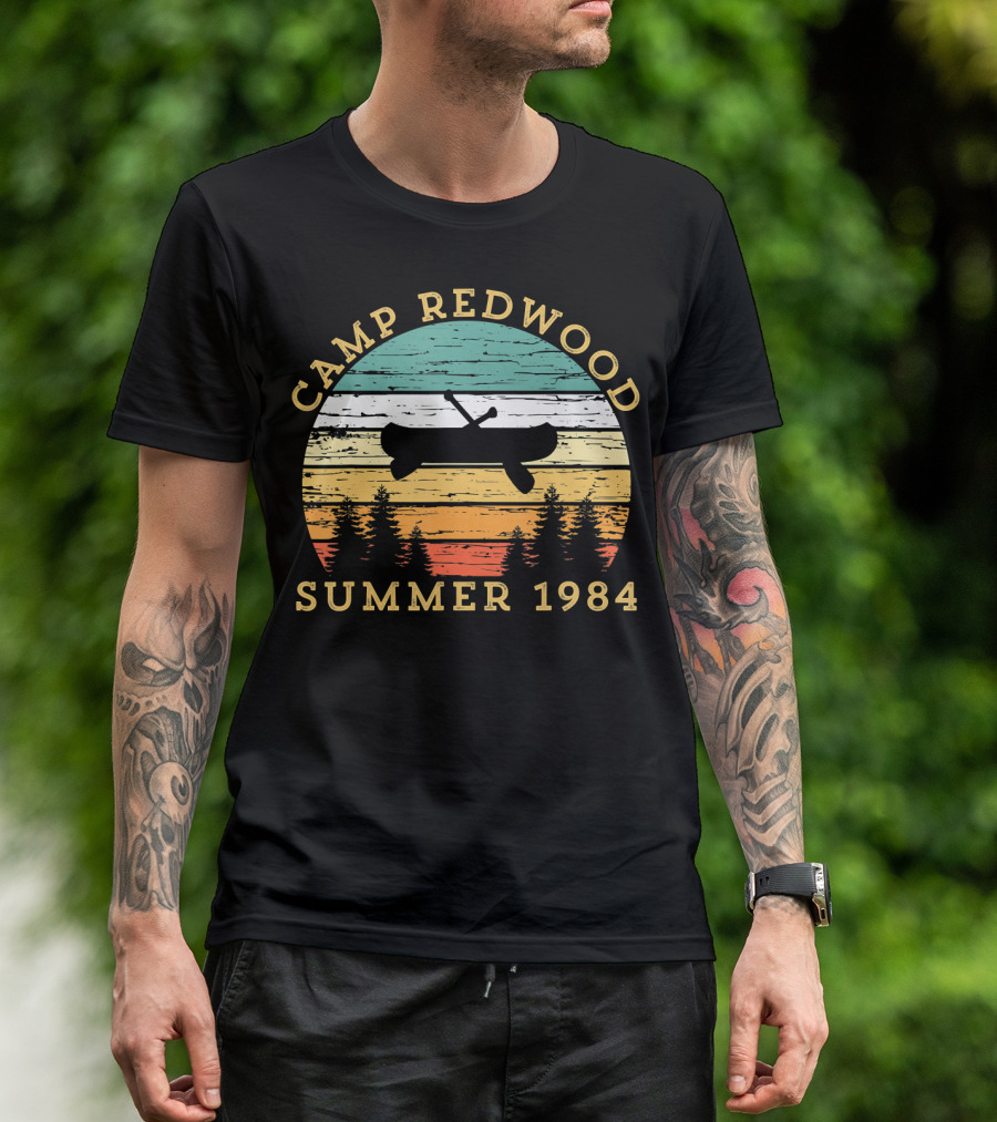 Camp Redwood Summer 1984 Retro Vintage Canoe And Trees T-Shirt