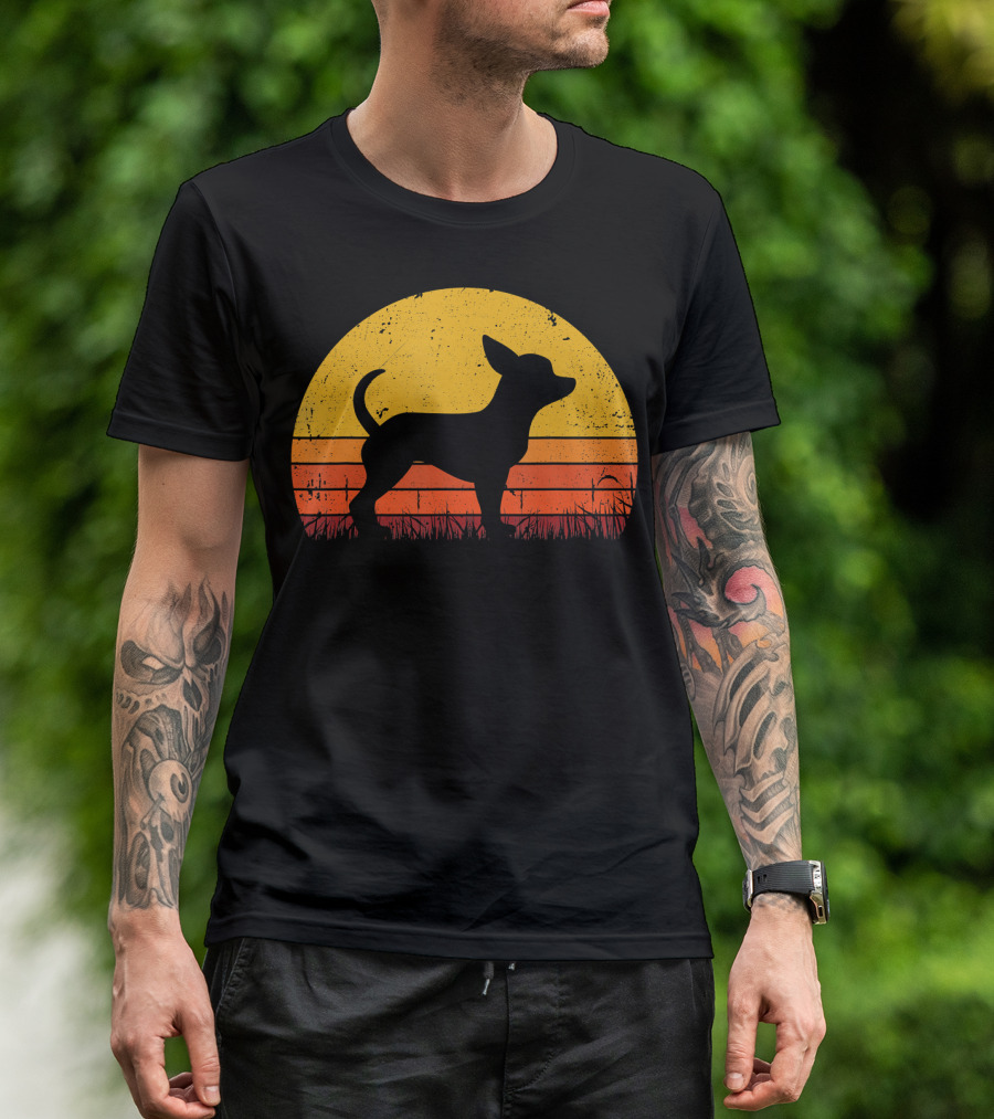 Retro Chihuahua Silhouette In Sunset T-Shirt
