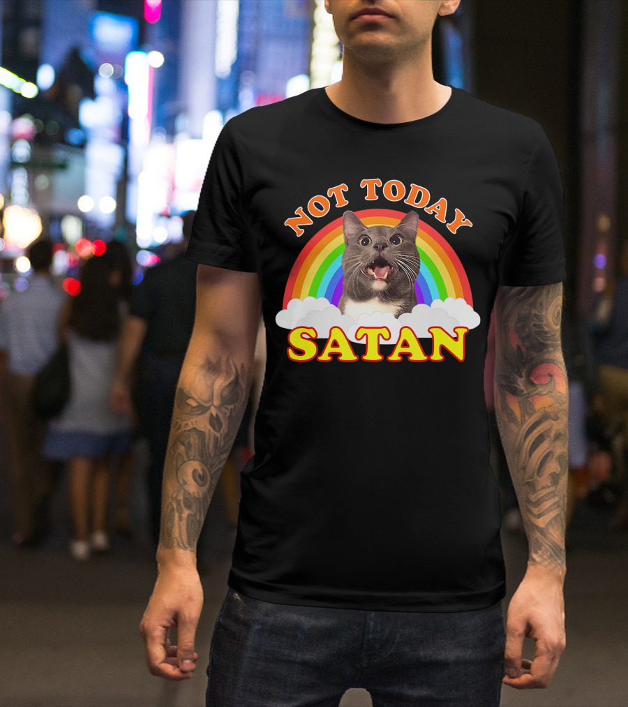 Not Today Satan Cat Rainbow Cloud Funny T-Shirt