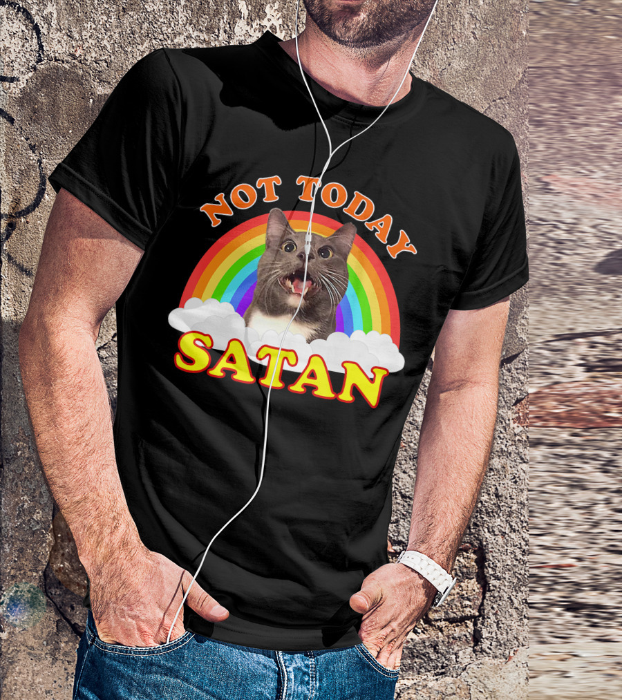 Not Today Satan Cat Rainbow Cloud Funny T-Shirt