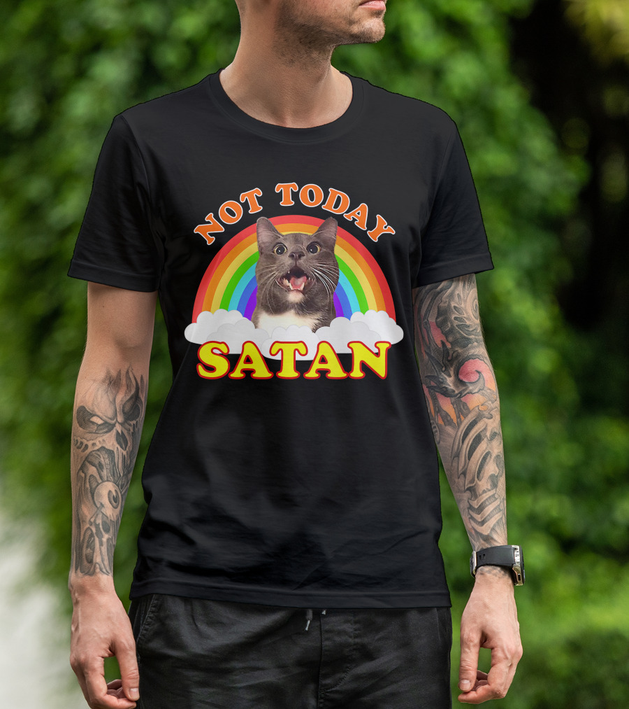 Not Today Satan Cat Rainbow Cloud Funny T-Shirt