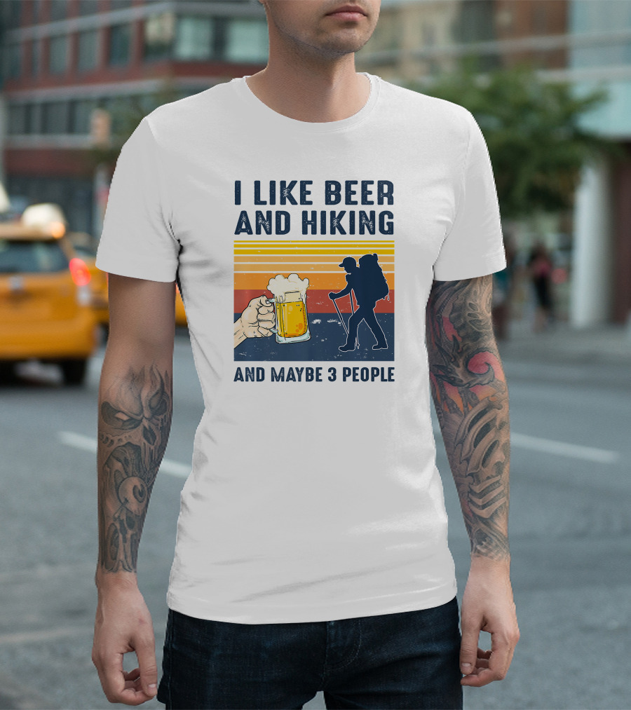 I Like Beer and Hiking Silhouette Maybe 3 People Retro T-Shirt