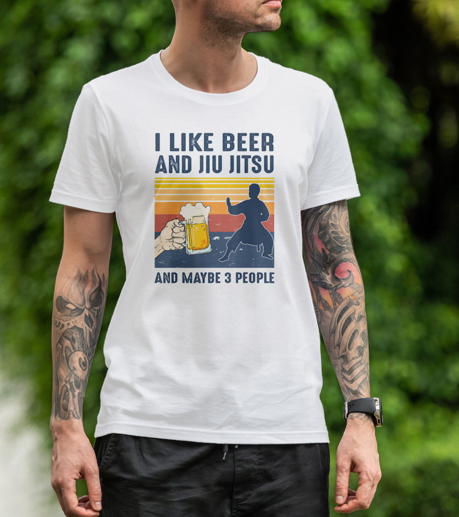 I Like Beer And Jiu Jitsu And Maybe 3 People Retro Sunset T-Shirt