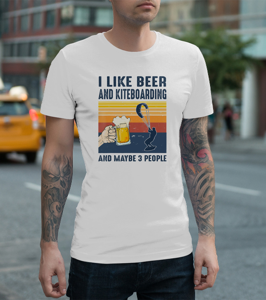 I Like Beer and Kiteboarding and Maybe 3 People Vintage Sunset T-Shirt