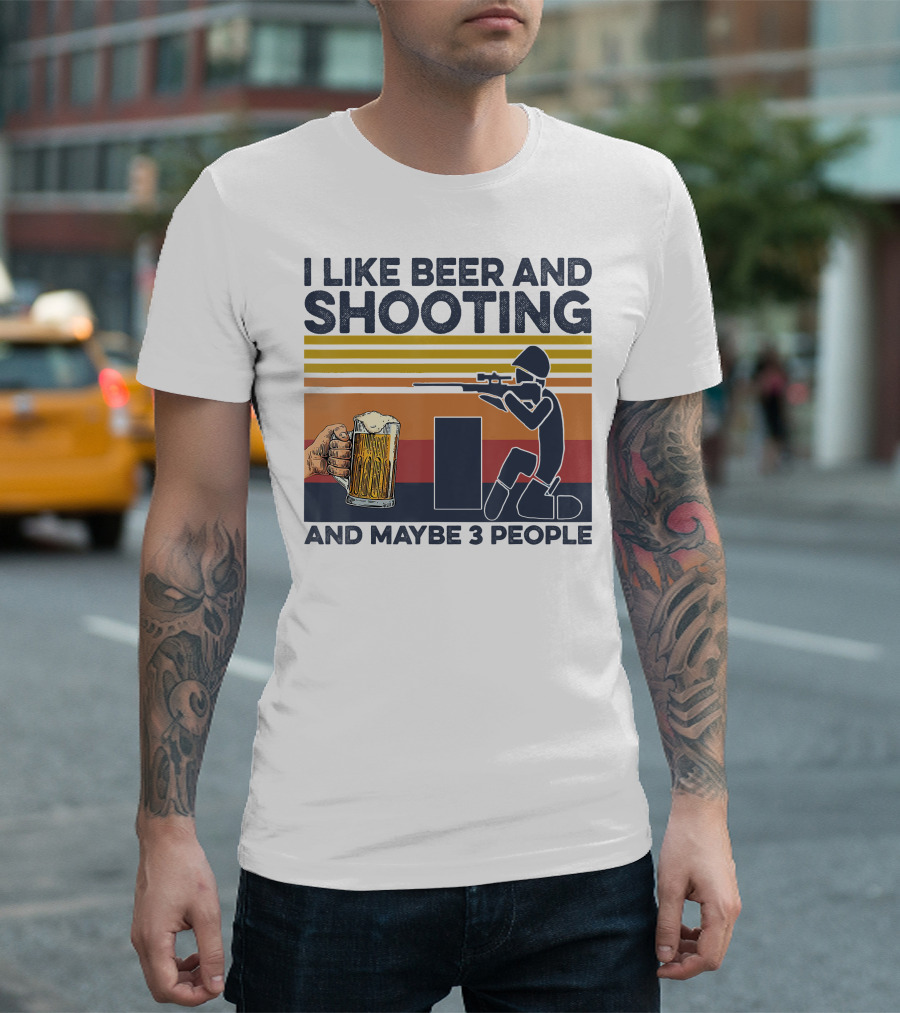I Like Beer and Shooting and Maybe 3 People Retro T-Shirt