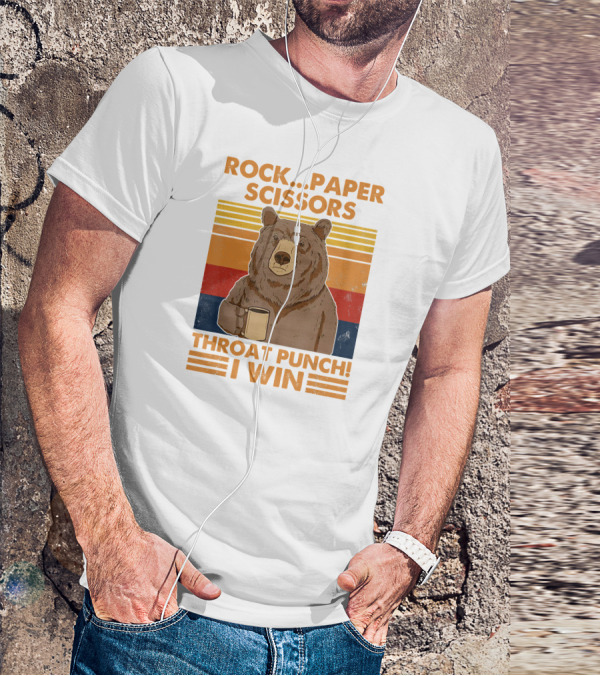 Rock Paper Scissors Throat Punch I Win Funny Bear Retro Style With Coffee Mug T-Shirt
