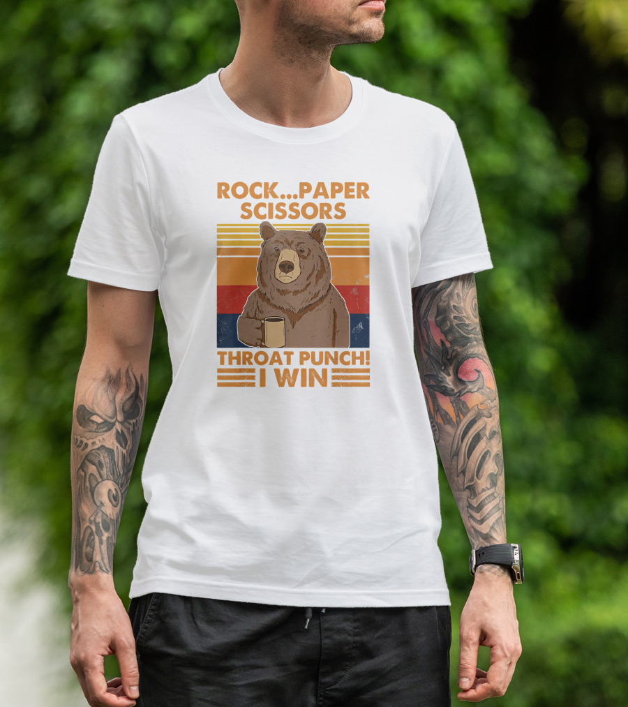 Rock Paper Scissors Throat Punch I Win Funny Bear Retro Style With Coffee Mug T-Shirt
