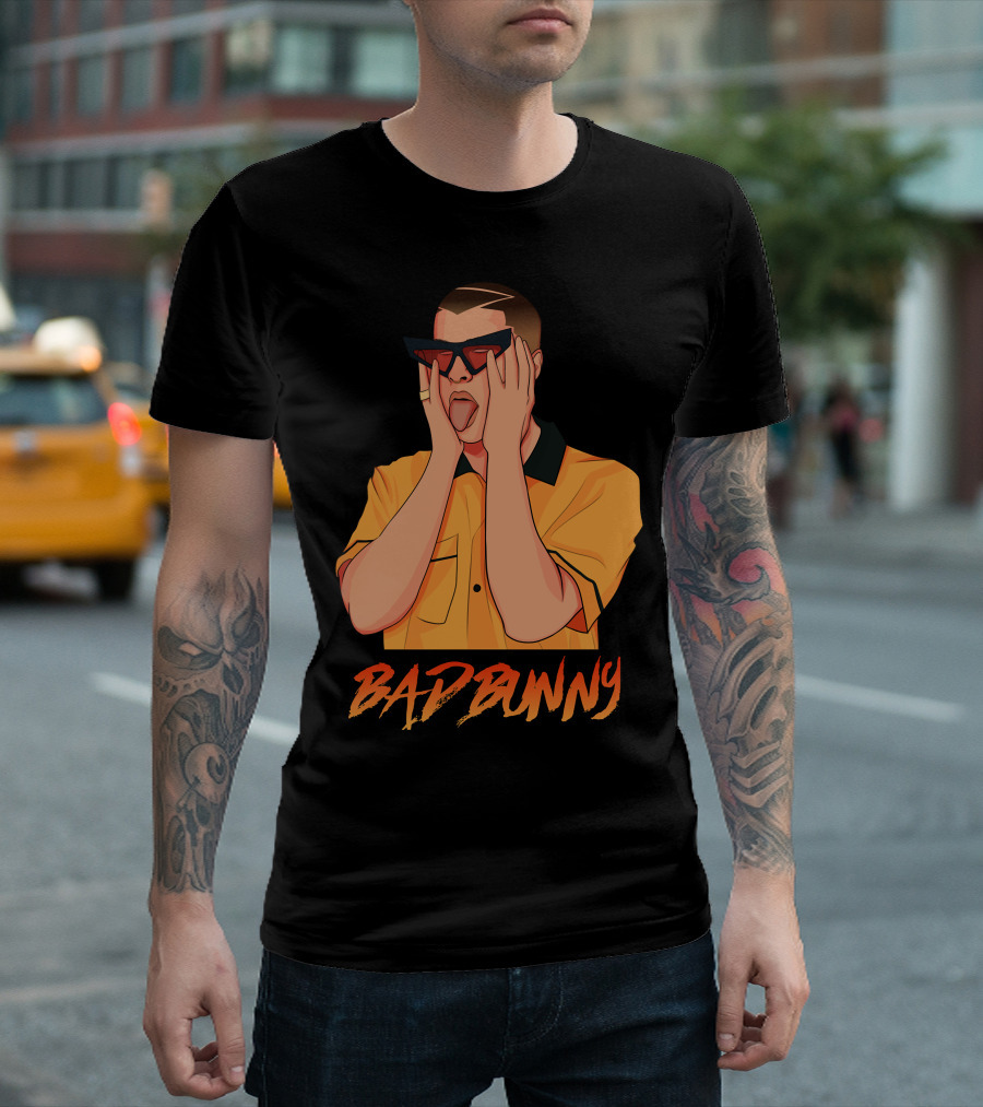 Bad Bunny El Conejo Malo Graphic Style Sunglasses Orange T-Shirt